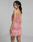 Women's Shimmering Sequin Mini Dress | Glamorous Feather Trim Party Dress 8