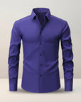 Silvorne Men's slim-fit purple long-sleeve shirt with stretch fabric and button-down closure.