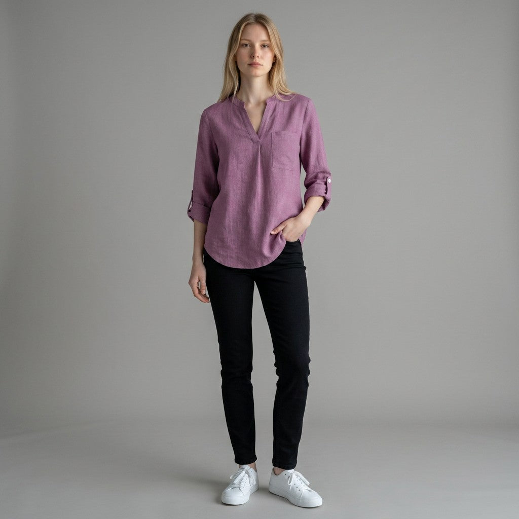 Women's Lightweight Linen Blouse | Elegant V-Neck Long Sleeve Summer Top 7