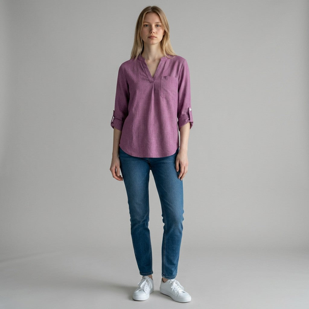 Women's Lightweight Linen Blouse | Elegant V-Neck Long Sleeve Summer Top 3