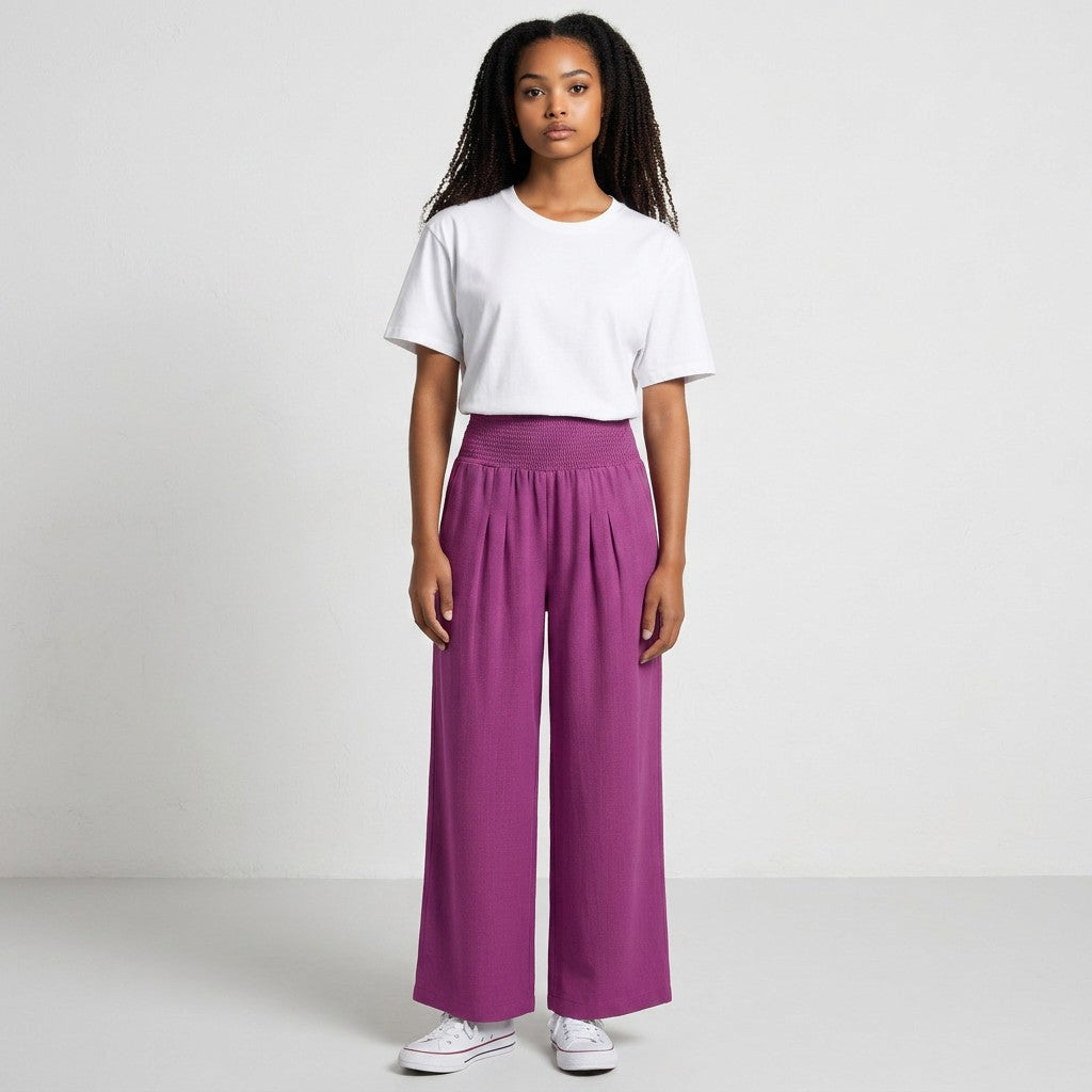 Women's Soft Fabric Wide Leg Pants | Comfortable Smocked High-Waist Casual Trousers 7