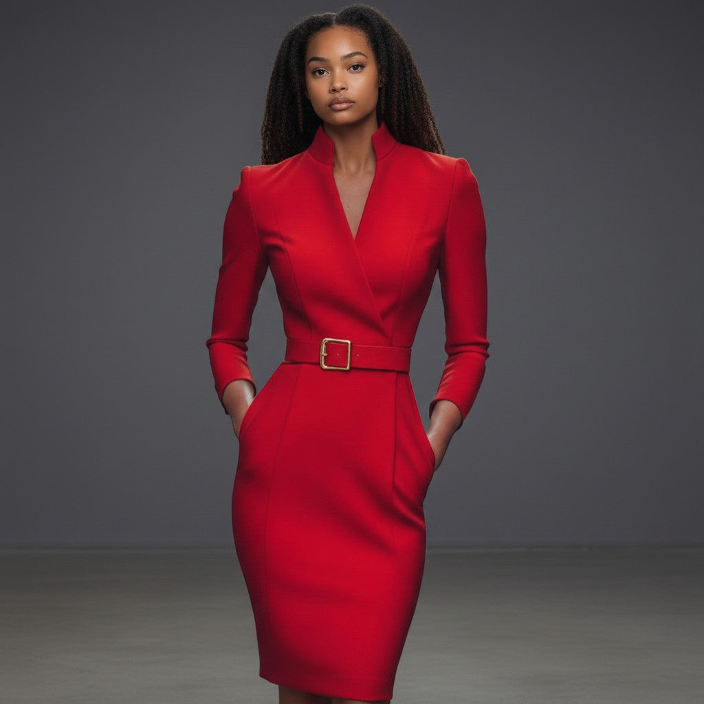Elegant Chic | Black Cocktail Dress with Wrap Silhouette &amp; V-Neck for Sophisticated Style 7