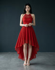 Women's Chiffon Lace High Low Cocktail Dress | Elegant Sleeveless Evening Gown 4
