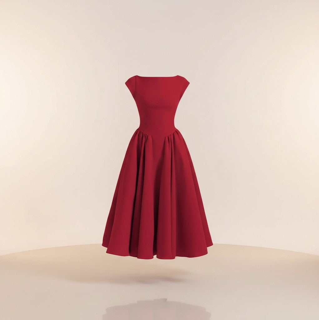 Elegant Midi Dress with Cap Sleeves &amp; Open Back Design for Timeless Style 7