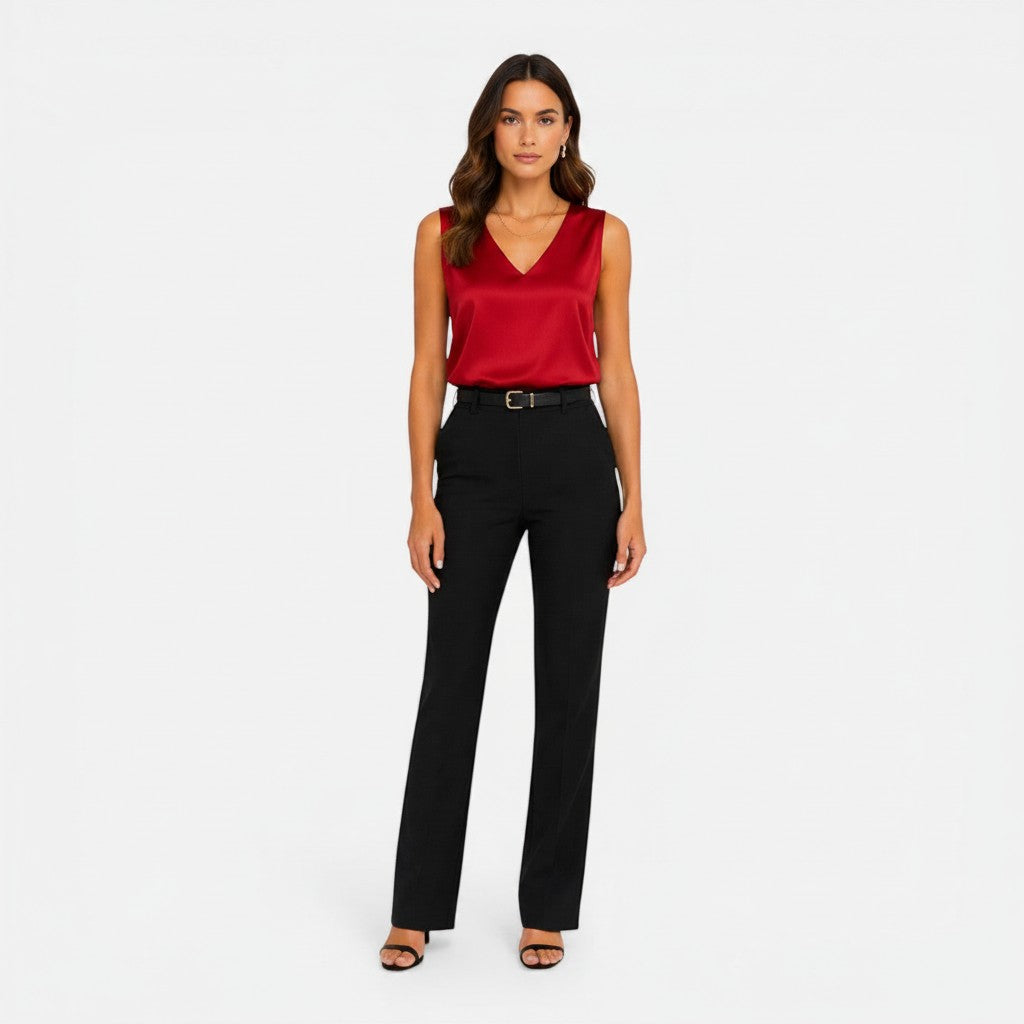 Women's Satin Blouse | Elegant Sleeveless V-Neck Top for Timeless Sophistication 2