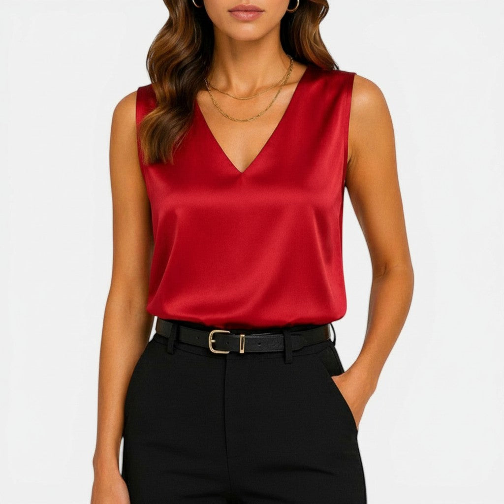 Women's Satin Blouse | Elegant Sleeveless V-Neck Top for Timeless Sophistication 1