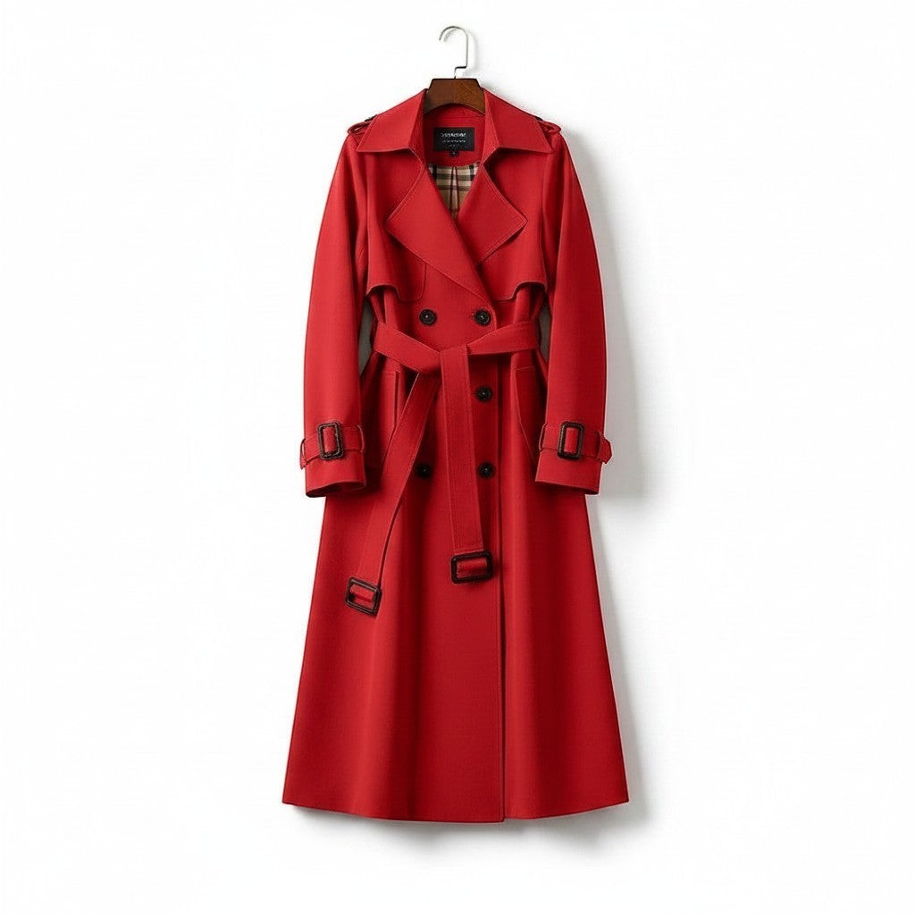 Women's Classic Cotton Blend Trench Coat | Elegant Double-Breasted Outerwear 7