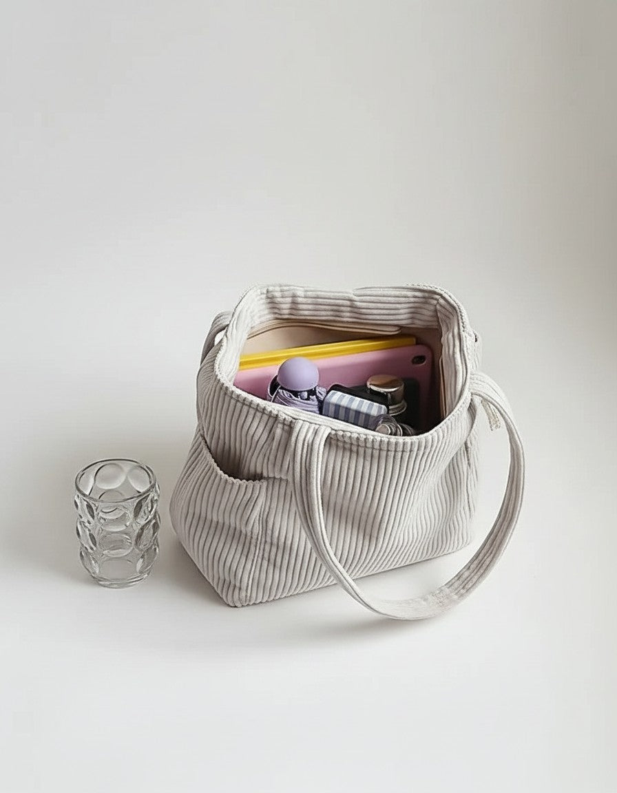 Women's Soft Corduroy Tote Bag | Spacious Ribbed Everyday Handbag 4