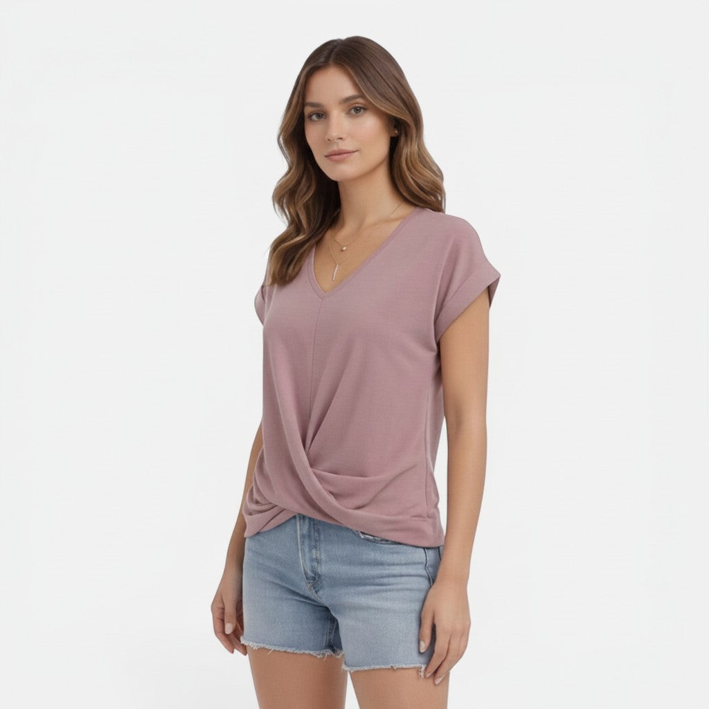 Women's Soft Cotton V-Neck T-Shirt | Elegant Twist Front Casual Summer Top 4