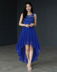 Women's Chiffon Lace High Low Cocktail Dress | Elegant Sleeveless Evening Gown 8