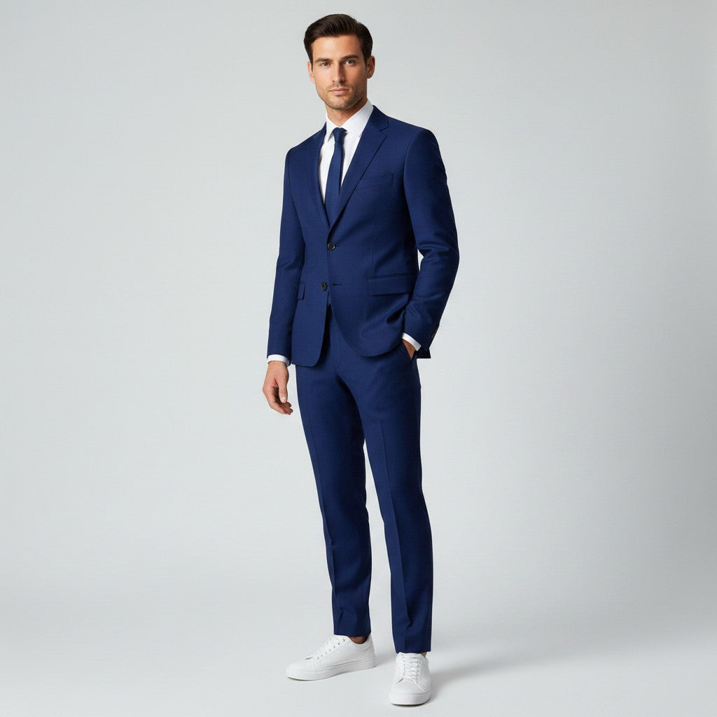 Silvorne men's royal blue slim fit linen suit, ideal for weddings and formal events.