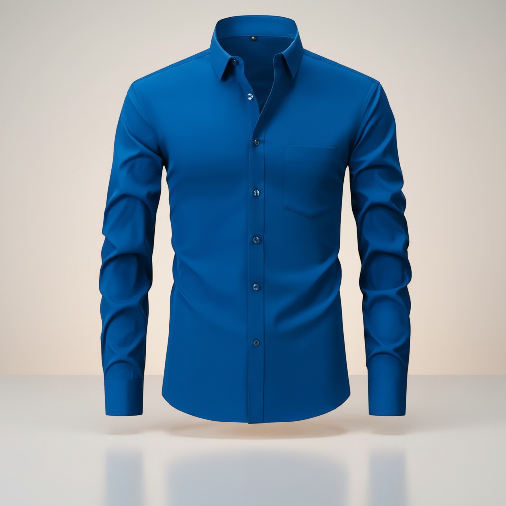 Silvorne Men's royal blue slim-fit long-sleeve shirt with stretch fabric and button-down closure.