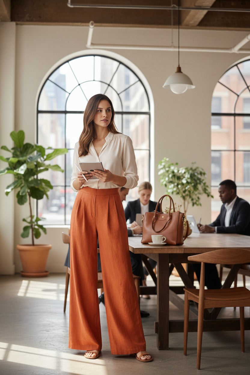 Women's Linen Blend Wide Leg Trousers | Elegant High-Waisted Pants 6