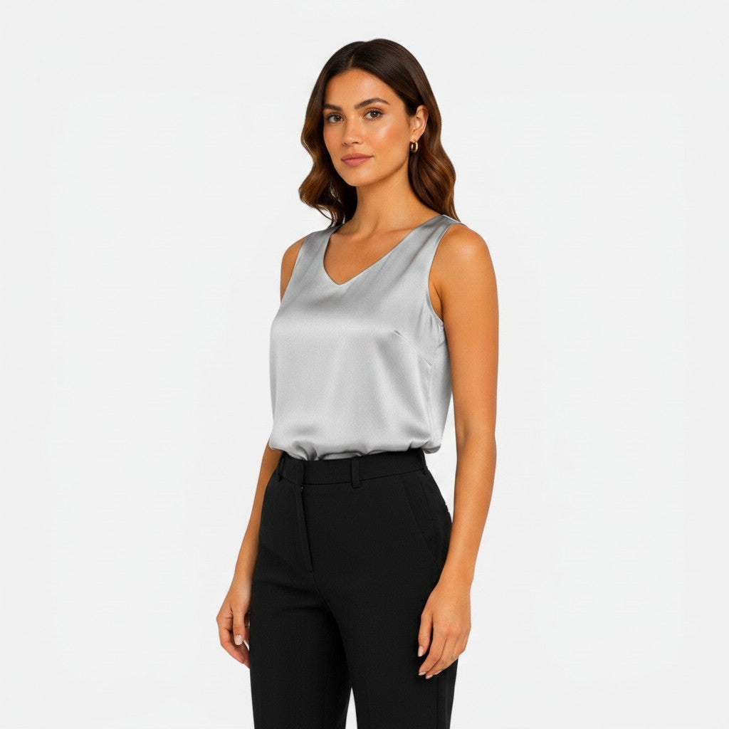 Women's Satin Blouse | Elegant Sleeveless V-Neck Top for Timeless Sophistication 5