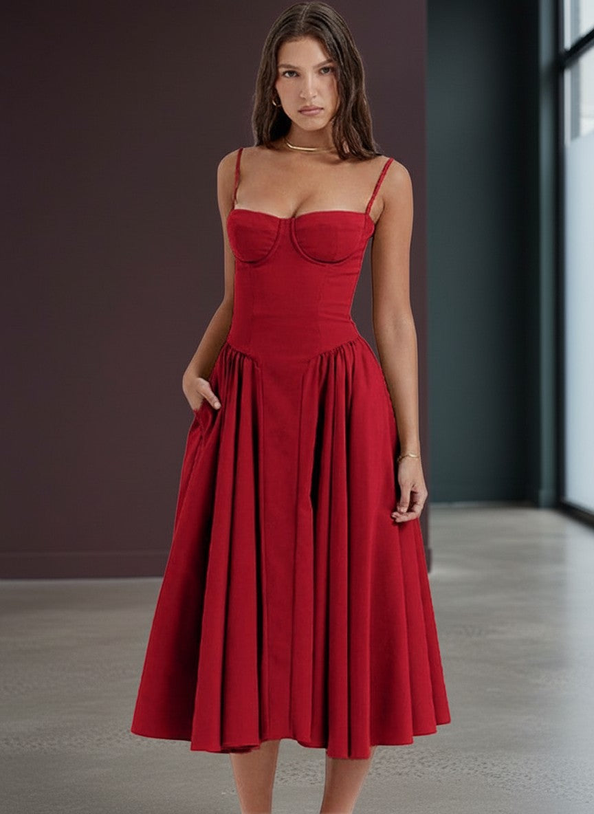 Sophia Collection | White Midi Dress with Adjustable Straps | Elegant Design for Flattering Fit 9
