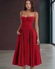Sophia Collection | White Midi Dress with Adjustable Straps | Elegant Design for Flattering Fit 9