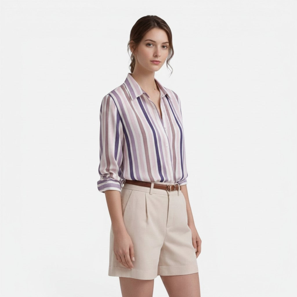 Women's Cotton Vertical Stripe Blouse | Elegant Lightweight Summer Top 4