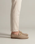 Silvorne men's taupe suede loafers with gold horsebit detail and almond toe. Casual or semi-formal.