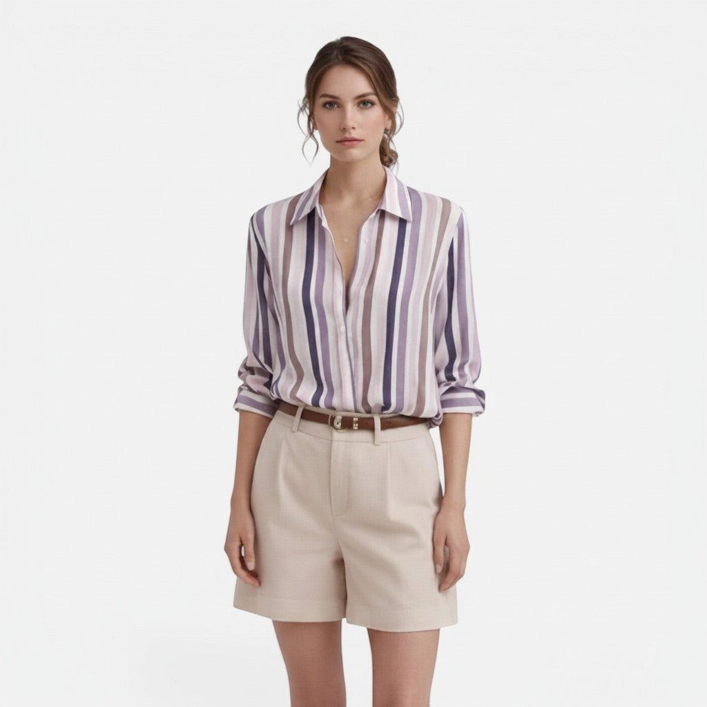 Women's Cotton Vertical Stripe Blouse | Elegant Lightweight Summer Top 1