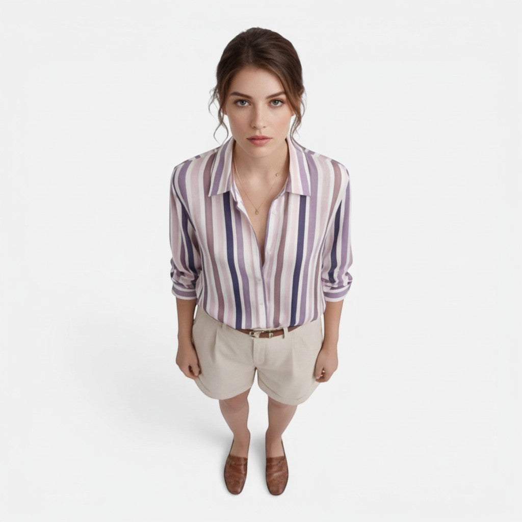 Women's Cotton Vertical Stripe Blouse | Elegant Lightweight Summer Top 2