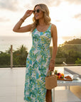 Silvorne vestido de poliéster sin mangas con estampado floral verde y azul, ideal para verano.