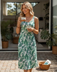 Silvorne vestido de poliéster sin mangas con estampado floral verde y blanco, ideal para verano.