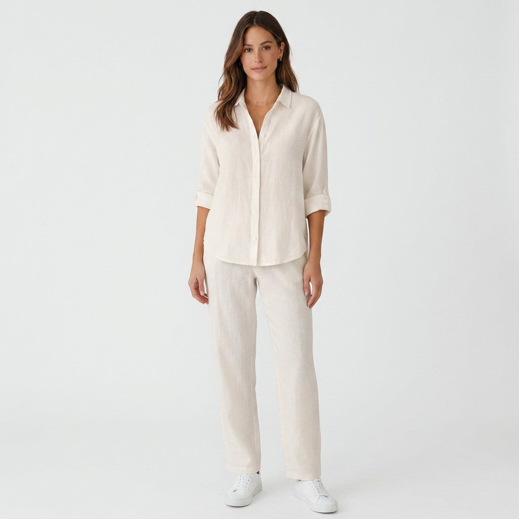 Women's Linen-Cotton Blend Shirt | Breathable Relaxed Summer Blouse 10