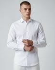 Silvorne Men's white slim-fit long-sleeve shirt with stretch fabric and button-down closure.