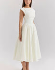 Elegant Midi Dress with Cap Sleeves & Open Back Design for Timeless Style 5