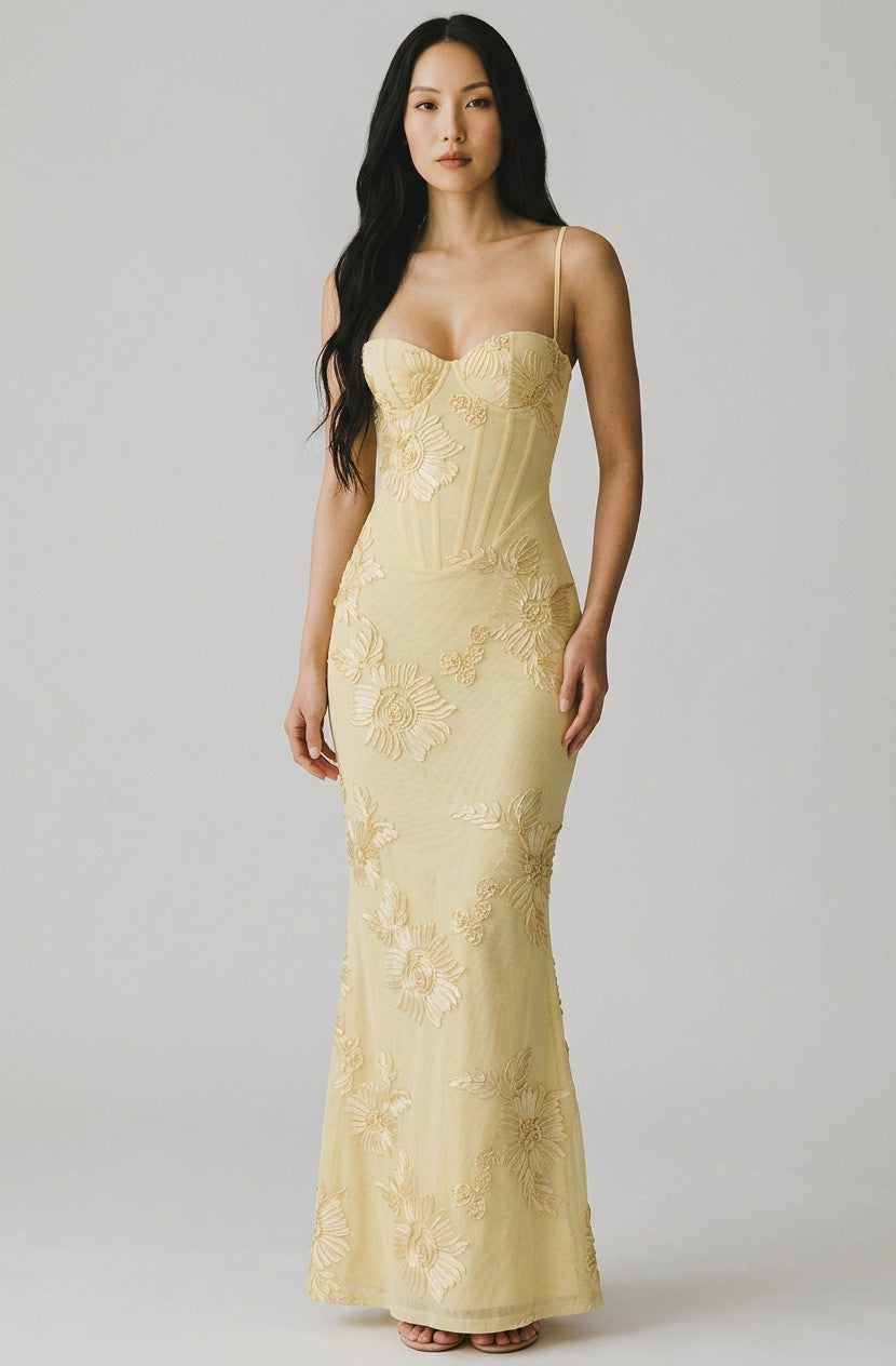 Women's Floral Embroidered Corset Gown | Elegant Spaghetti Strap Mermaid Dress 2