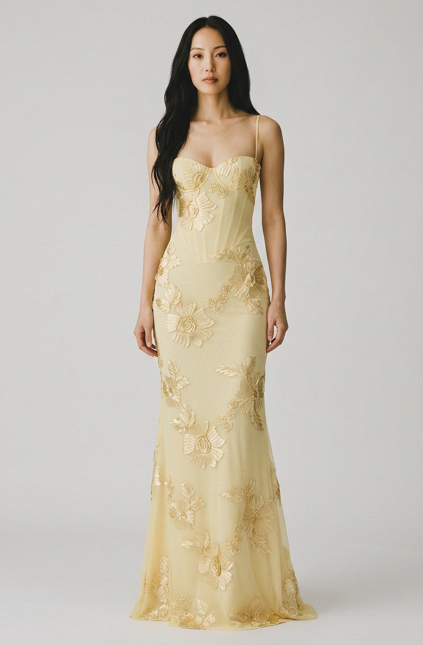 Women's Floral Embroidered Corset Gown | Elegant Spaghetti Strap Mermaid Dress 5