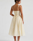 Women's Cotton Blend Gingham Midi Dress | Elegant Corset Bodice with Pockets 4