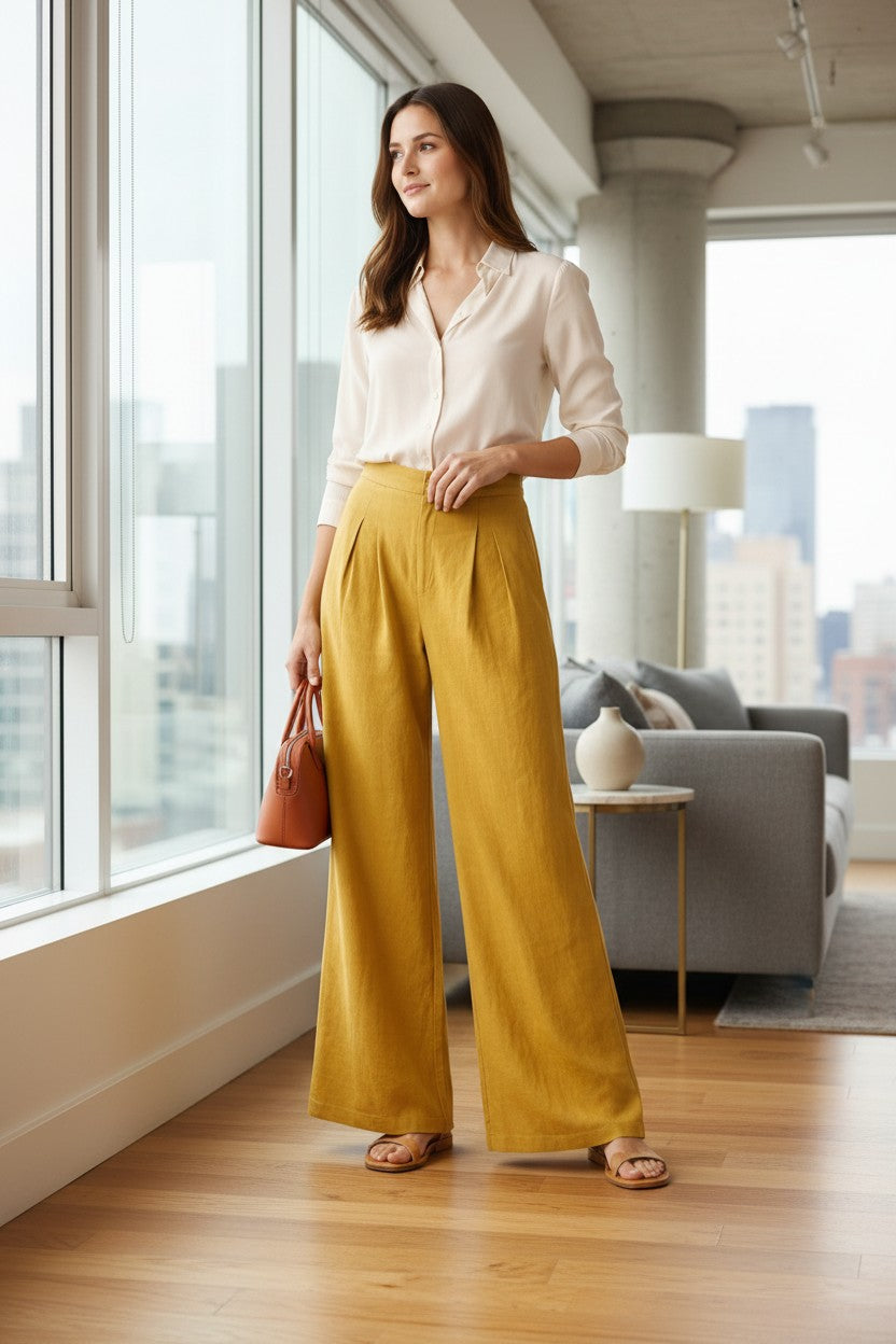 Women's Linen Blend Wide Leg Trousers | Elegant High-Waisted Pants 8